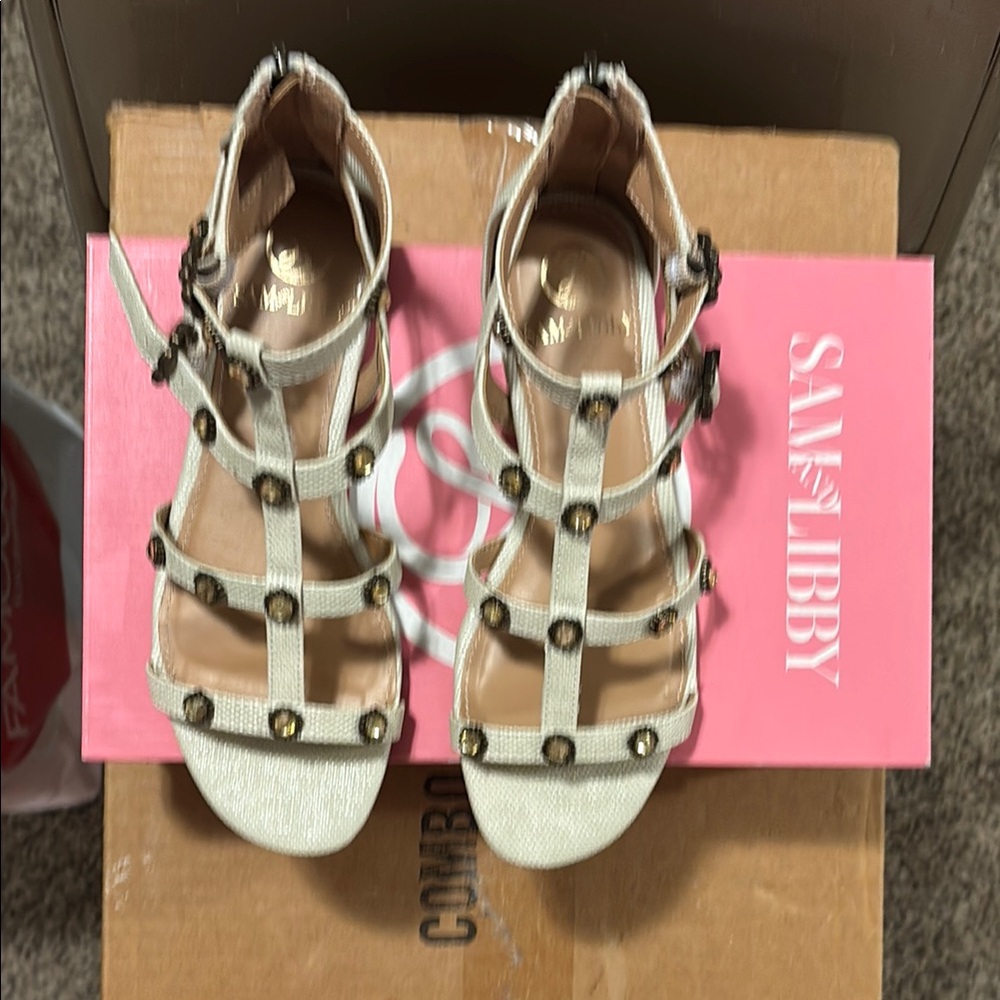Sam & Libby Gold Cream Gladiator Jeweled Sandals